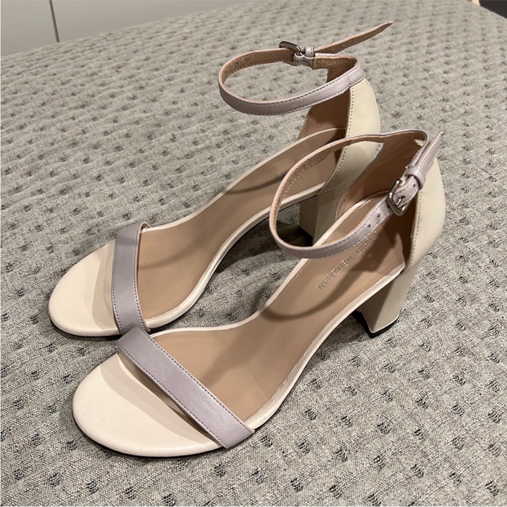 Stuart Weitzman Amelina Leather Block-Heel Sandals Size 7 W